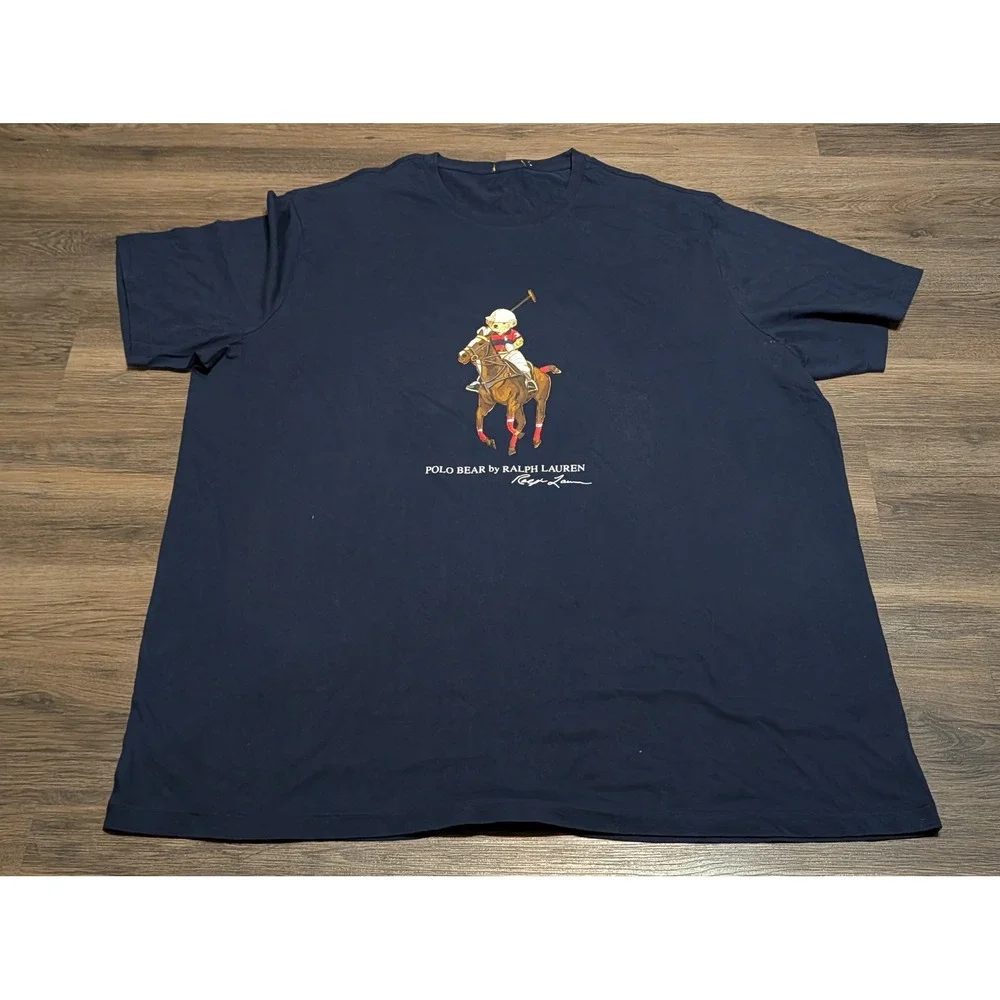 Polo Ralph Lauren Polo Bear T-Shirt Navy Blue Big & Tall Equestrian Print 4XL